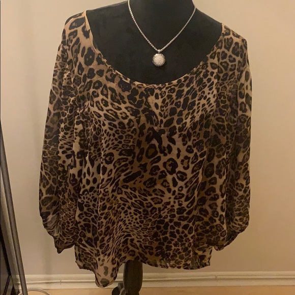 Roommates Tops - Leopard Sheer blouse